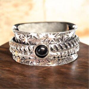 🖤💍silver and black onyx spinner ring-fidget/anxiety/meditation ring